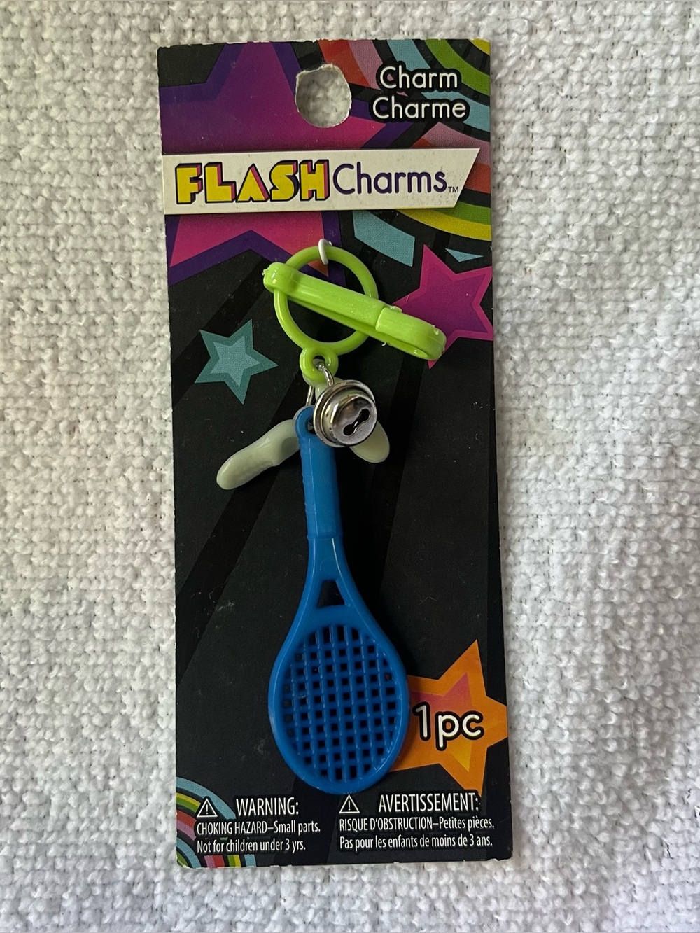 Flash Charms Plastic Bell Clip Retro 80s - Blue Tennis Racket And Shoes Set New